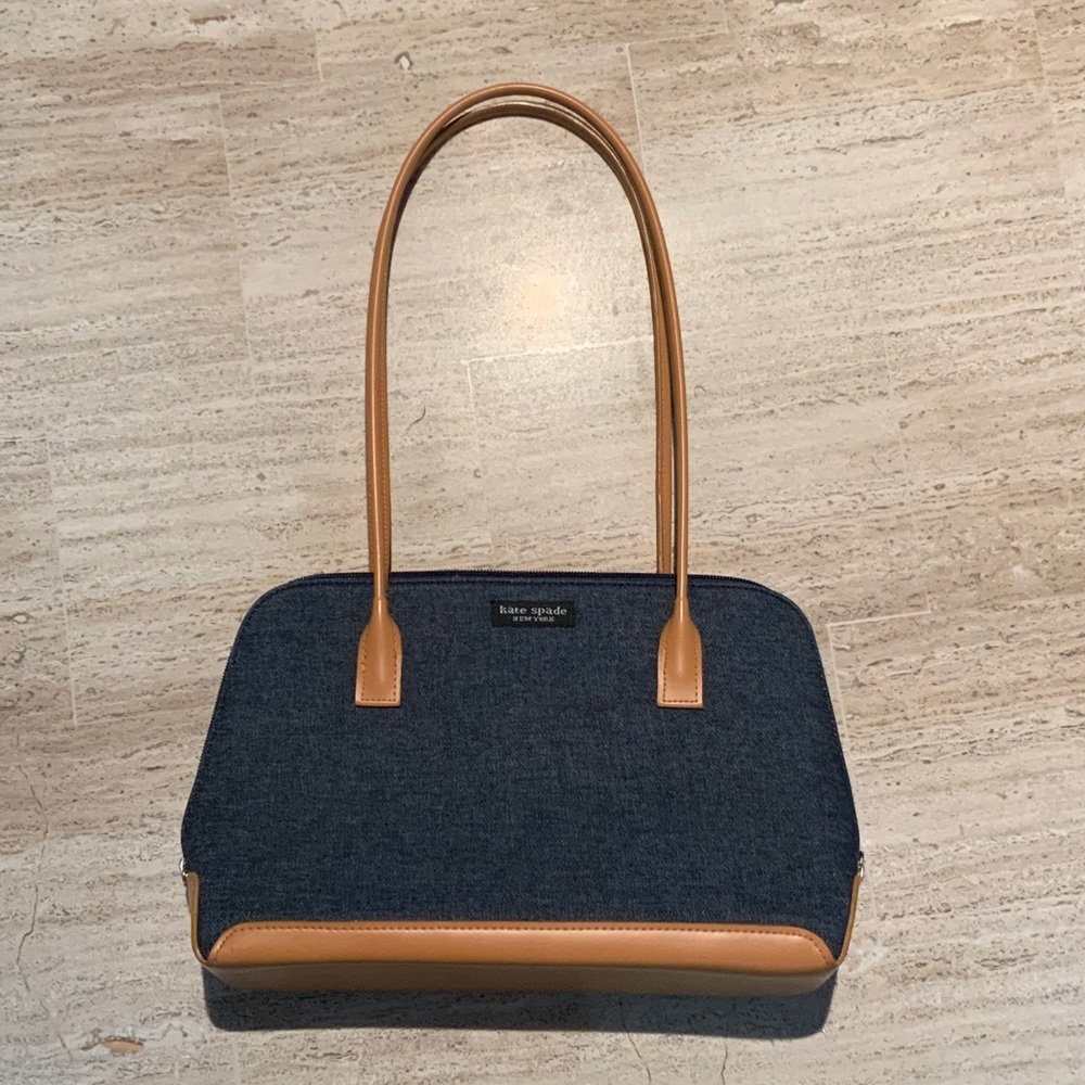 Kate Spade Denim Blue and Tan Shoulder Bag